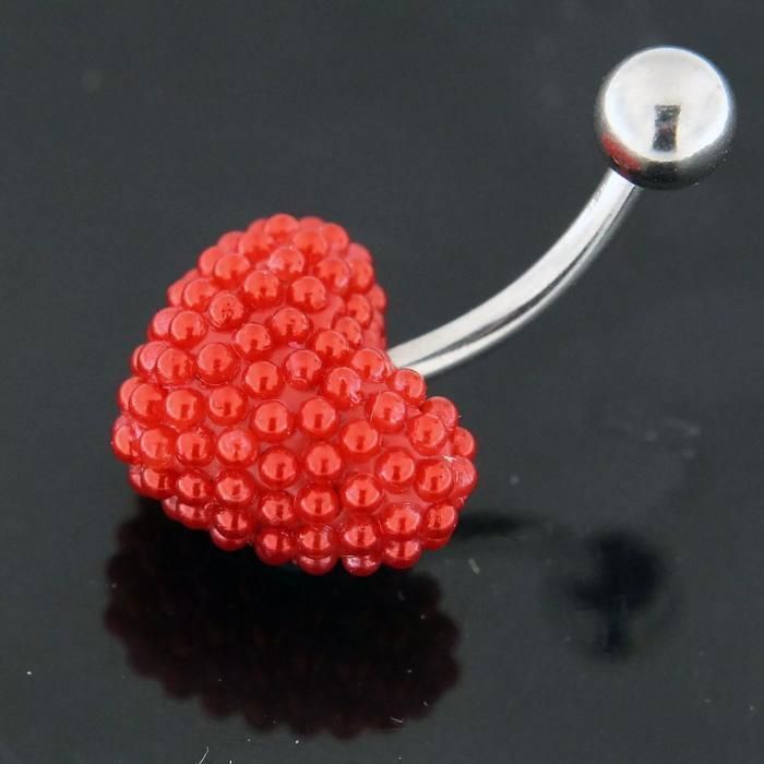 KODY PIERCING Piercing Nombril Cœur Perles Rouges - Passion Romantique et Éclat Intense