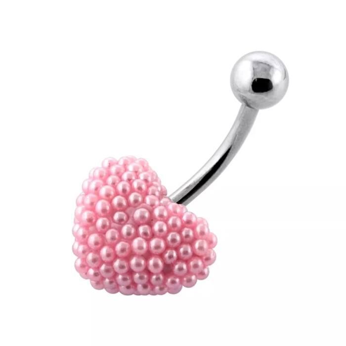 KODY PIERCING Piercing Nombril Cœur Perles Roses - Douceur Romantique et Éclat Intemporel