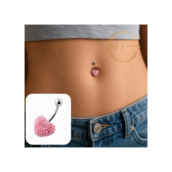 KODY PIERCING Piercing Nombril Cœur Perles Roses - Douceur Romantique et Éclat Intemporel