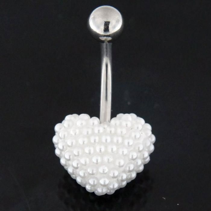 KODY PIERCING Piercing Nombril Cœur Perles Blanches - Élégance Romantique et Douceur Intemporelle