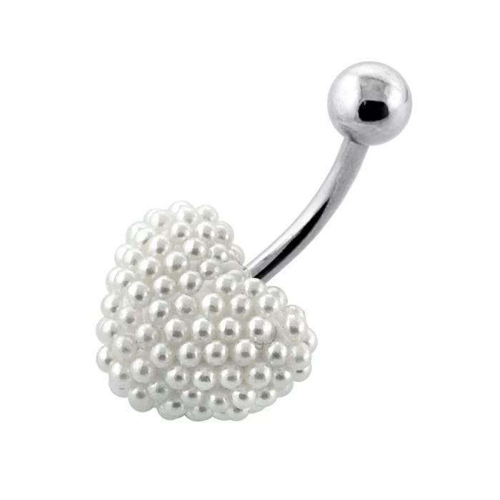 KODY PIERCING Piercing Nombril Cœur Perles Blanches - Élégance Romantique et Douceur Intemporelle