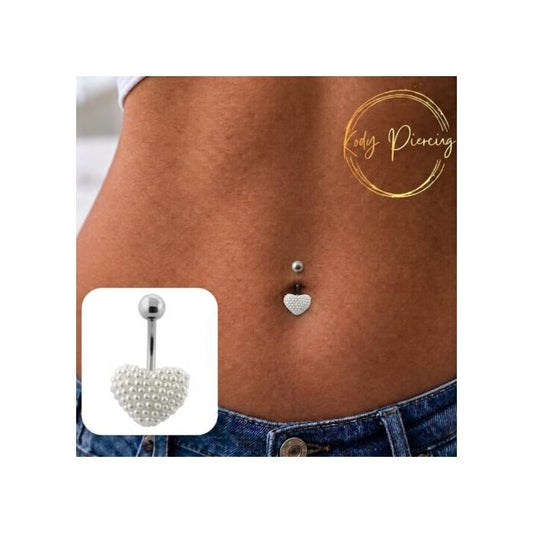 KODY PIERCING Piercing Nombril Cœur Perles Blanches - Élégance Romantique et Douceur Intemporelle