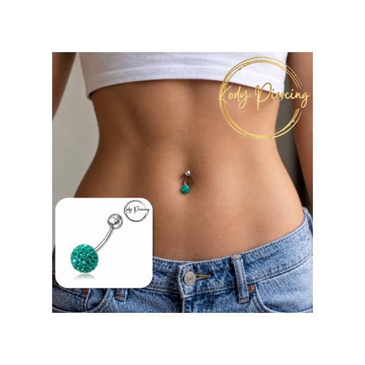 KODY PIERCING Piercing Nombril Boule Cristal Bleu Ciel 10mm Acier Chirurgical 316L - Pureté Céleste et Éclat Lumineux
