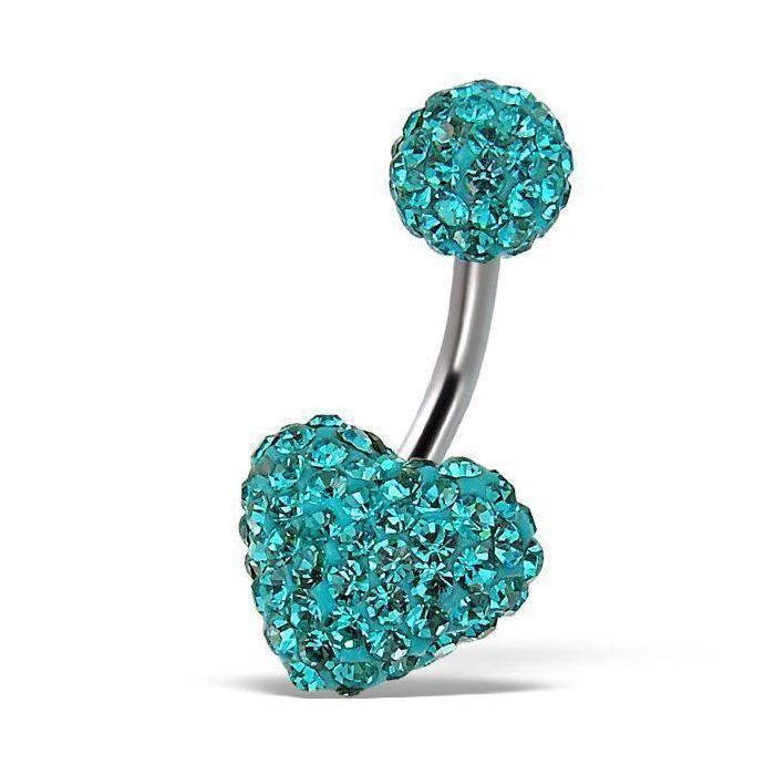Kody Piercing - Piercing Nombril Cœur Cristal Bleu Turquoise Pavé Boule Cristal Acier – Éclat Aquatique et Grâce Souvera