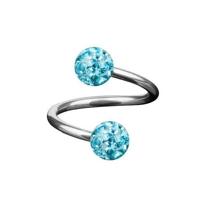 KODY PIERCING Piercing Nombril Spirale Twister Acier 316L Cristaux Bleu Turquoise Résine 10mm