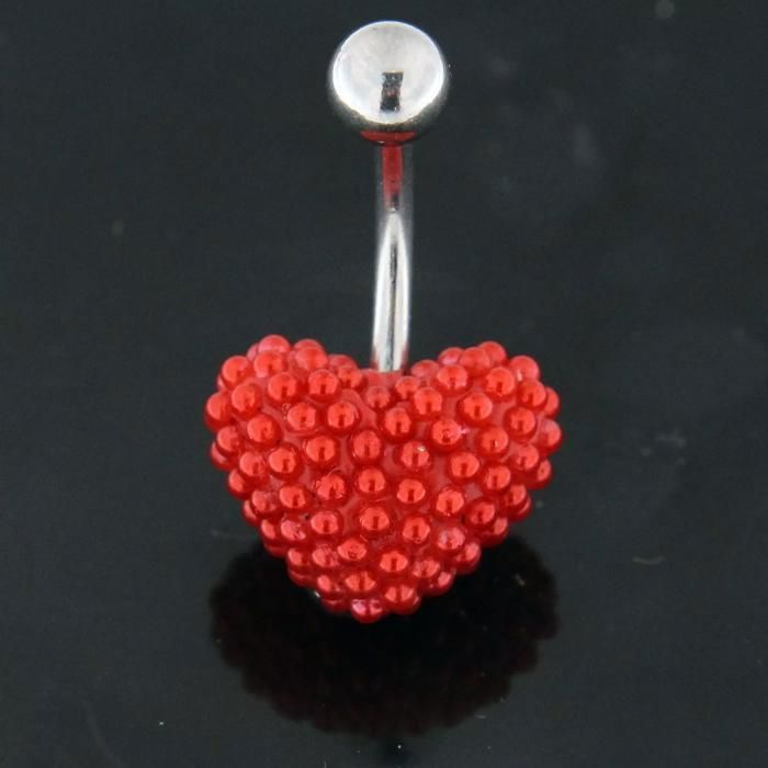 KODY PIERCING Piercing Nombril Pendentif Bijou Corps Cœur Cristal Rouge Boule Pavé Acier Chirurgical 10mm