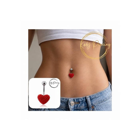 KODY PIERCING Piercing Nombril Pendentif Bijou Corps Cœur Cristal Rouge Boule Pavé Acier Chirurgical 10mm