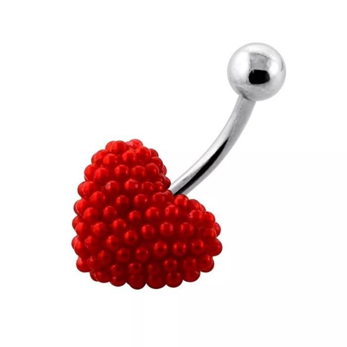 KODY PIERCING Piercing Nombril Pendentif Bijou Corps Cœur Cristal Rouge Boule Pavé Acier Chirurgical 10mm
