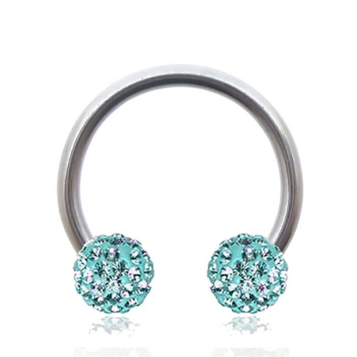 KODY PIERCING Bijou Piercing Labret Anneau Fer a Cheval Boule Cristal Bleu Turquoise Recouverte de Résine Acier Diamètre