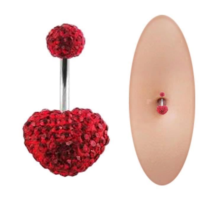 Kody Piercing - Bijou Piercing Nombril Cœur Cristal Rouge Boule Cristal Acier – Passion Scintillante et Grâce Souveraine