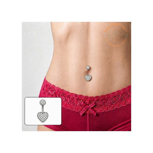 KODY PIERCING Piercing Nombril Cœur Cristal Blanc Pavé Boule Cristal Acier – Pureté Cristalline et Grâce Souveraine