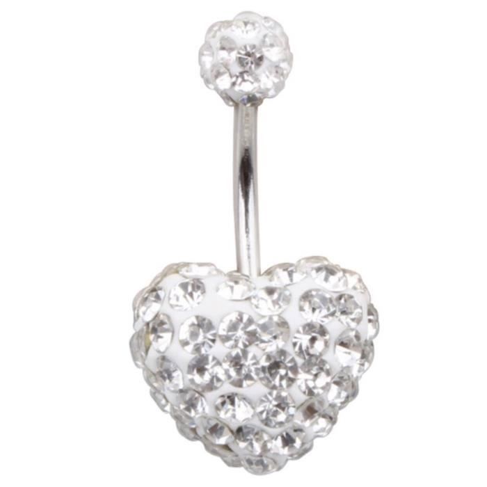 KODY PIERCING Piercing Nombril Cœur Cristal Blanc Pavé Boule Cristal Acier – Pureté Cristalline et Grâce Souveraine
