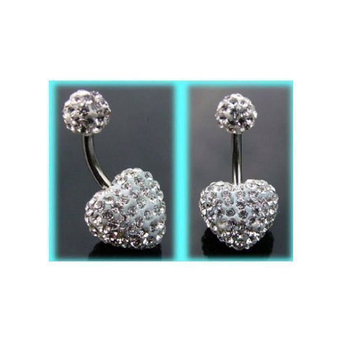KODY PIERCING Piercing Nombril Cœur Cristal Blanc Pavé Boule Cristal Acier – Pureté Cristalline et Grâce Souveraine
