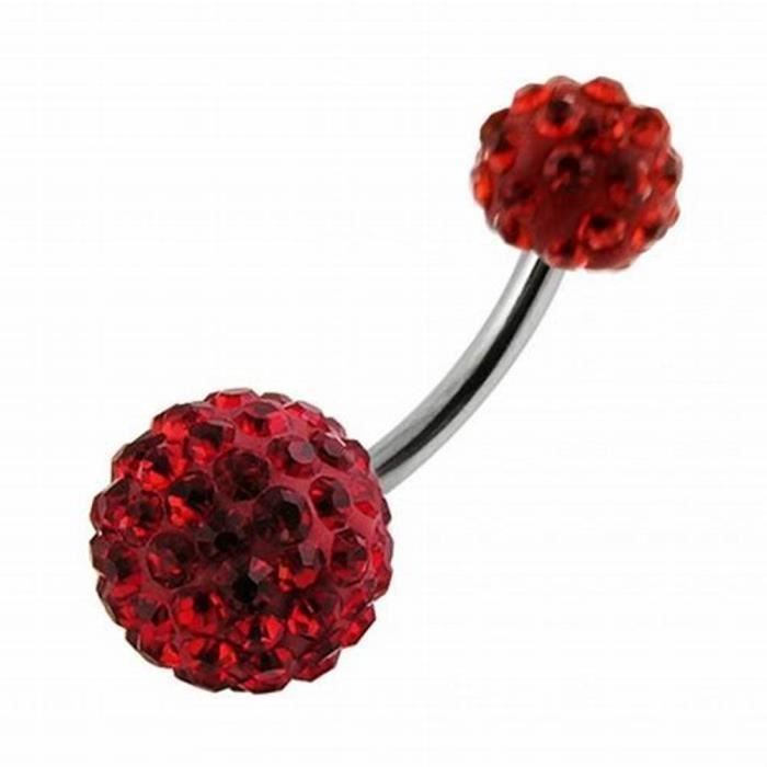 KODY PIERCING Piercing Nombril Bijou Corps Stylé Tendance Double Boule Pavé Cristal Rouge Chic Glamour Acier Chirurgical