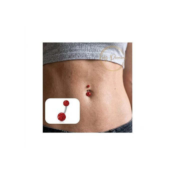 KODY PIERCING Piercing Nombril Bijou Corps Stylé Tendance Double Boule Pavé Cristal Rouge Chic Glamour Acier Chirurgical