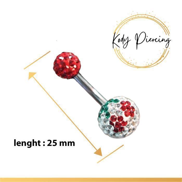 KODY PIERCING Piercing Nombril Bijou Corps Pendentif Cerise Cristal Rouge Vert Acier Chirurgical 10mm