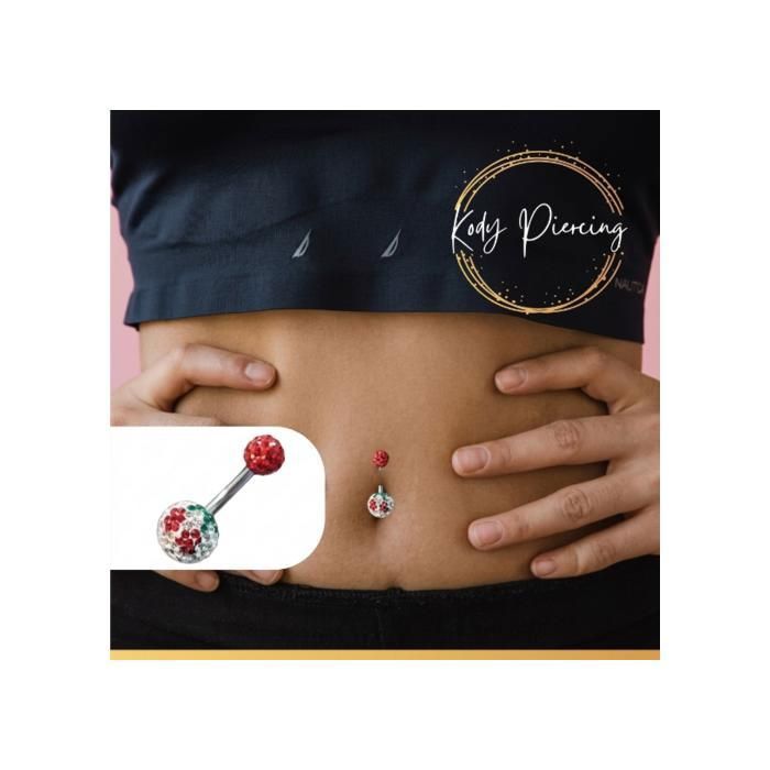 KODY PIERCING Piercing Nombril Bijou Corps Pendentif Cerise Cristal Rouge Vert Acier Chirurgical 10mm