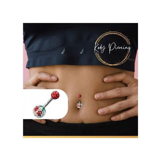 KODY PIERCING Piercing Nombril Bijou Corps Pendentif Cerise Cristal Rouge Vert Acier Chirurgical 10mm