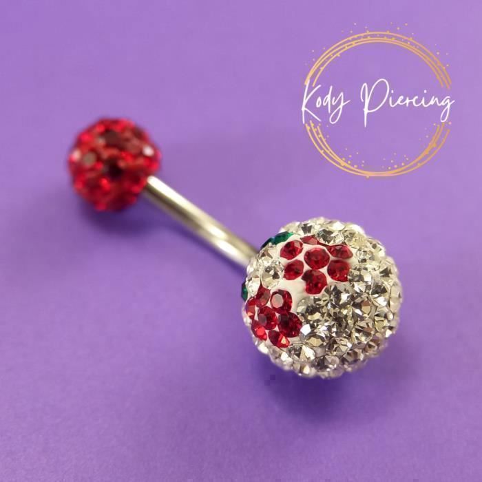 KODY PIERCING Piercing Nombril Bijou Corps Pendentif Cerise Cristal Rouge Vert Acier Chirurgical 10mm