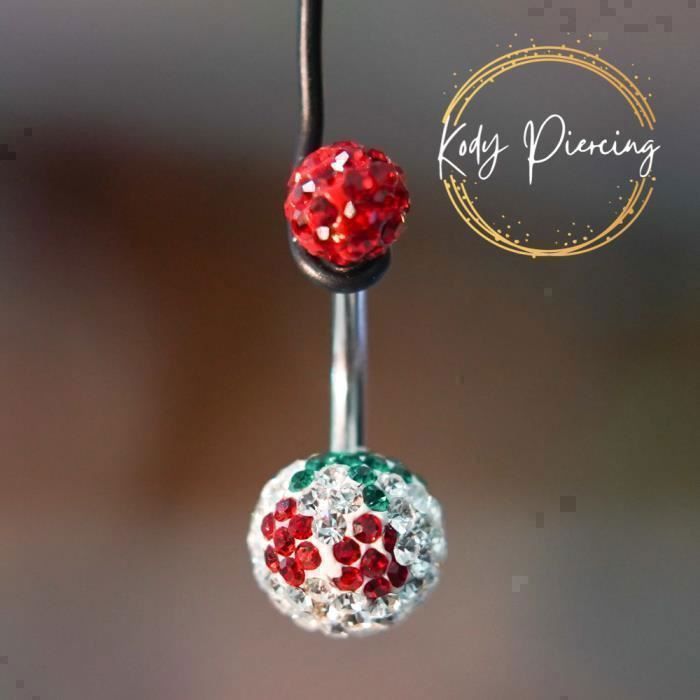 KODY PIERCING Piercing Nombril Bijou Corps Pendentif Cerise Cristal Rouge Vert Acier Chirurgical 10mm