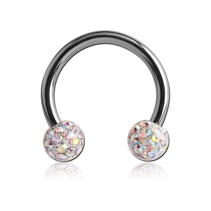 KODY PIERCING Piercing Fer à Cheval en Acier Chirurgical 6 mm de diamètre avec 2 Boules en cristal Blanc Irisé