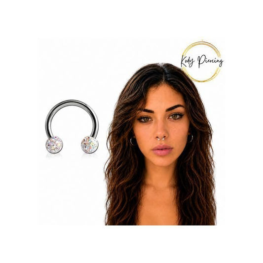 KODY PIERCING Piercing Fer à Cheval en Acier Chirurgical 6 mm de diamètre avec 2 Boules en cristal Blanc Irisé