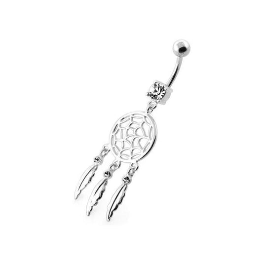 KODY PIERCING Piercing de Nombril KODY PIERCING Capteur de Rêves Argent 925 Cristaux Blancs Tige 10 mm  – Raffinement Bo