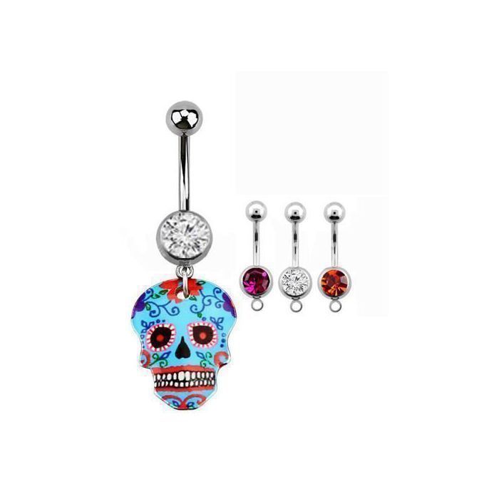 KODY PIERCING Piercing Nombril Crâne Mexicain Bleu Cristal Blanc | Élégance Poétique et Pureté Lumineuse