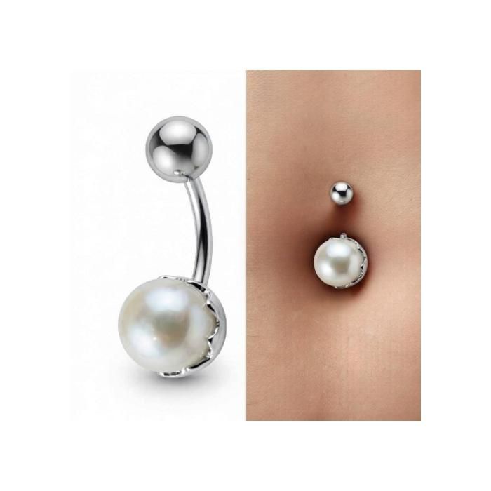 KODY PIERCING Piercing Nombril Perle Argent 925 Tige 10 mm - Pureté Nacré et Élégance Intemporelle