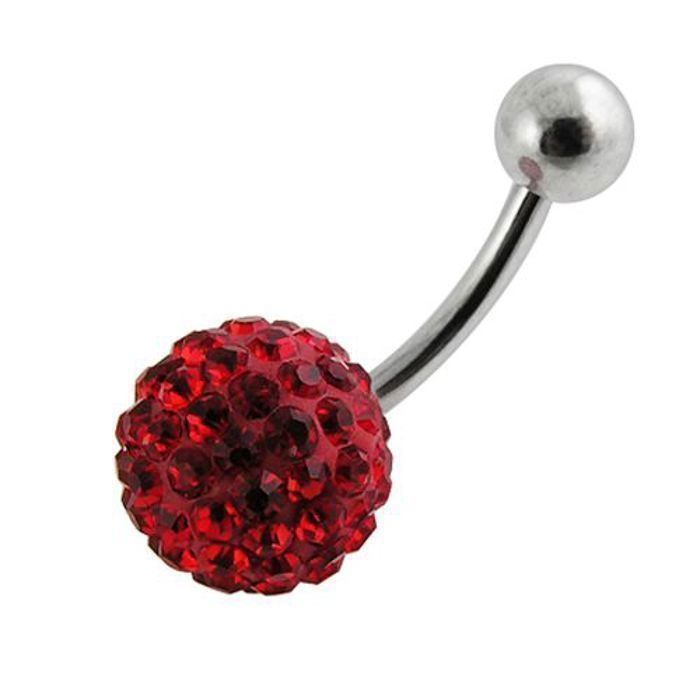 KODY PIERCING Piercing Nombril Boule Cristal Rouge Pavé Acier 10mm - Passion Intense et Éclat Écarlate