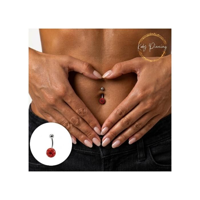 KODY PIERCING Piercing Nombril Boule Cristal Rouge Pavé Acier 10mm - Passion Intense et Éclat Écarlate