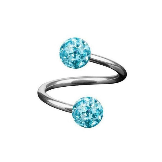 KODY PIERCING Spirale Twister Acier 316L 2 Boules Cristaux Bleu Turquoise Résine Diamètre 8mm