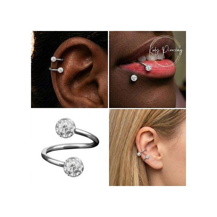KODY PIERCING Piercing Nombril Spirale Twister Acier 316L Boules Cristaux Blanc Éclatants Style Chic 10mm 10,5mm