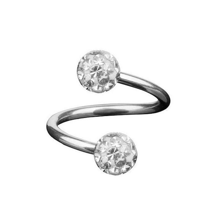 KODY PIERCING Piercing Nombril Spirale Twister Acier 316L Boules Cristaux Blanc Éclatants Style Chic 10mm 10,5mm