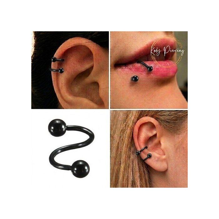 KODY PIERCING Piercing Labret Anneau Spirale Noir Anodisé Élégance Minimaliste Diamètre 8 mm