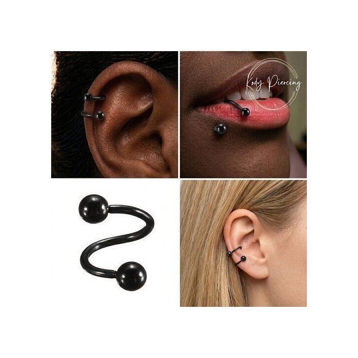 KODY PIERCING Spirale Twister Piercing Nombril Acier 316L Anodisé Noir 2 Boules Lisses 10mm Style Dark Minimaliste
