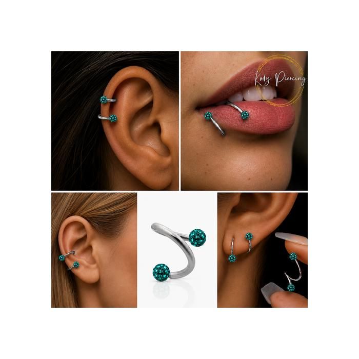 KODY PIERCING Piercing Nombril Spirale Twister Acier 316L 2 Boules Cristaux Vert Émeraude Résine 8mm