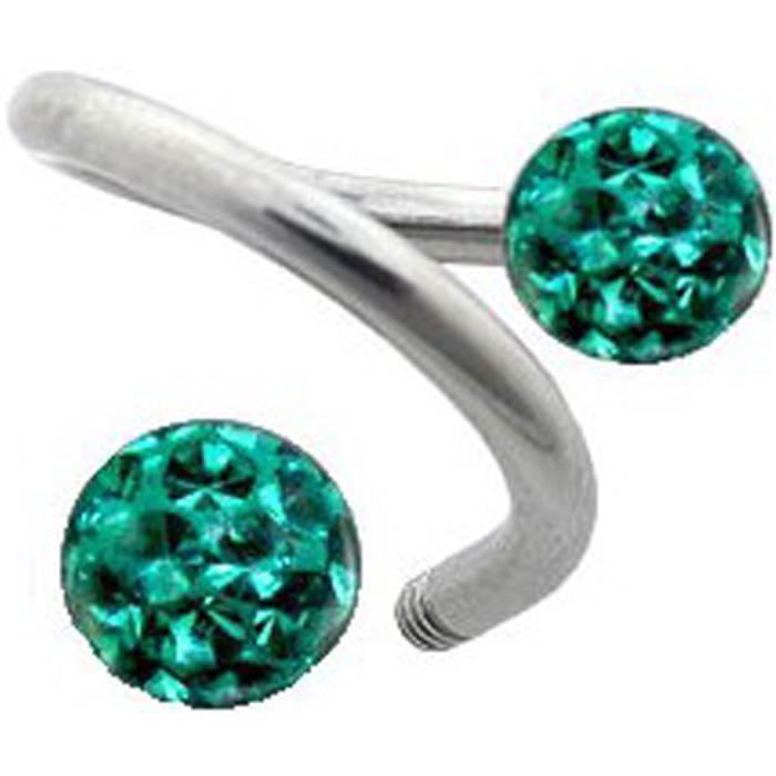 KODY PIERCING Piercing Nombril Spirale Twister Acier 316L 2 Boules Cristaux Vert Émeraude Résine 8mm