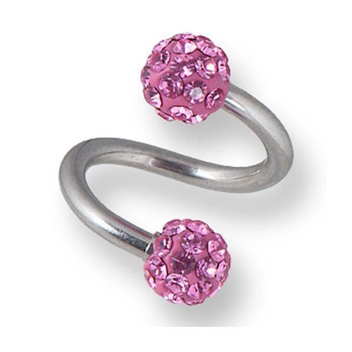 KODY PIERCING Piercing Nombril Spirale Twister Acier 316L Boules Cristaux Rose Brillants Style Affirmé 8mm -10,5mm