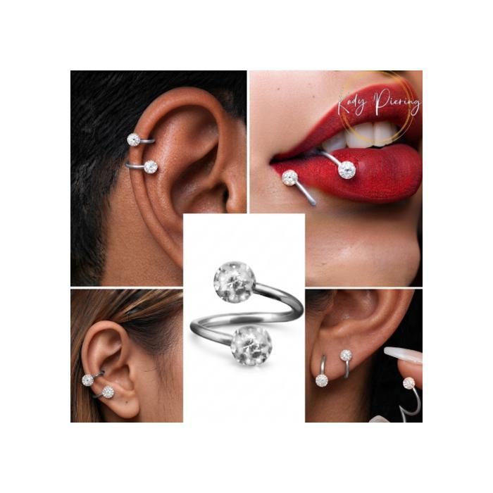 KODY PIERCING Piercing Nombril Spirale Twister Acier 316L Boules Cristaux Blanc Éclatants Style Affirmé 8mm 10,5mm