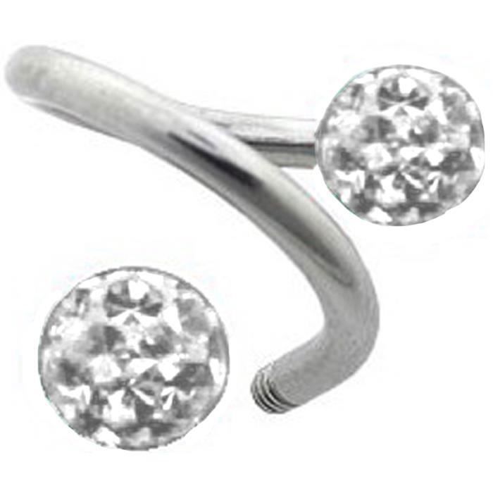 KODY PIERCING Piercing Nombril Spirale Twister Acier 316L Boules Cristaux Blanc Éclatants Style Affirmé 8mm 10,5mm