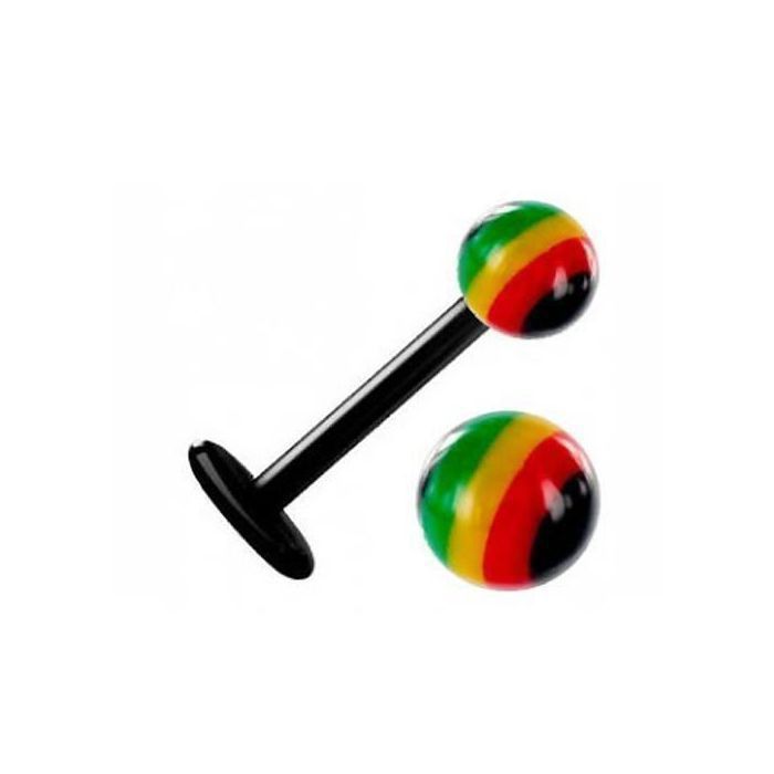 KODY PIERCING Labret Boule Rasta Jamaïque Noir Acrylique 6mm — Style Affirmé, Port Audacieux