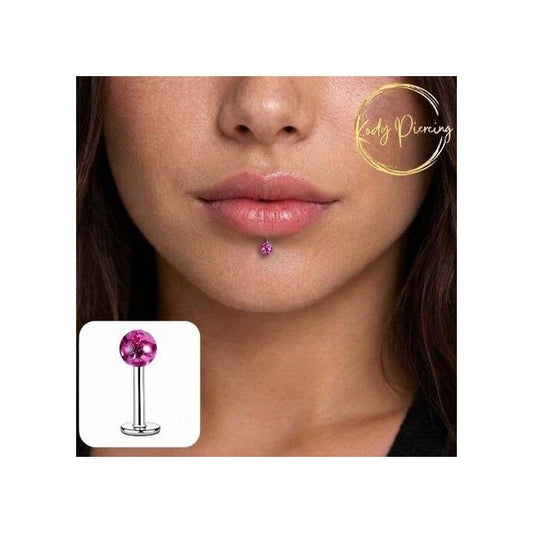 KODY PIERCING Piercing Labret Acier Chirurgical Boule Cristal Rose Tige 8 mm – Pureté Cristalline et Grâce Souveraine