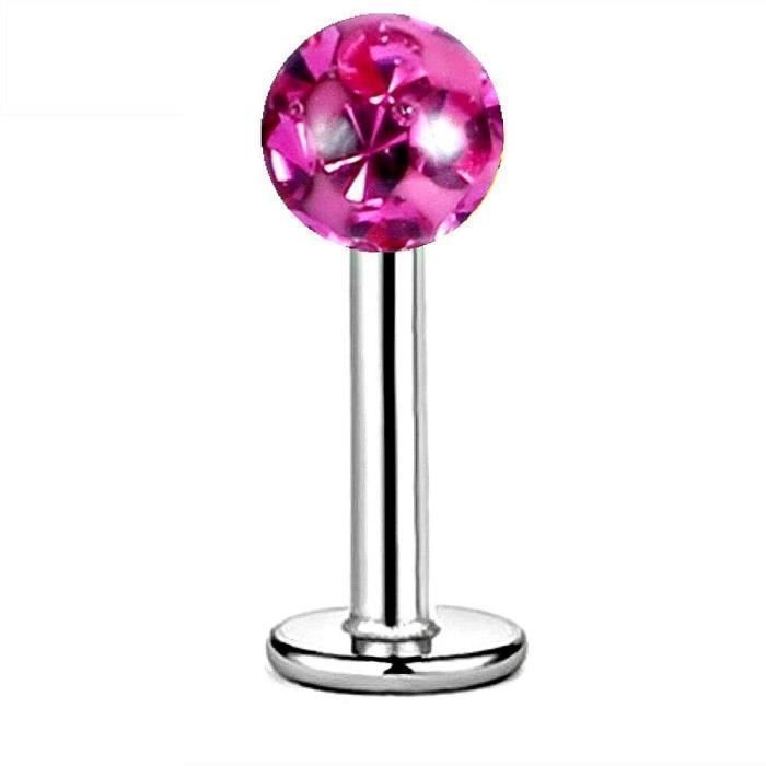 KODY PIERCING Piercing Labret Acier Chirurgical Boule Cristal Rose Tige 8 mm – Pureté Cristalline et Grâce Souveraine