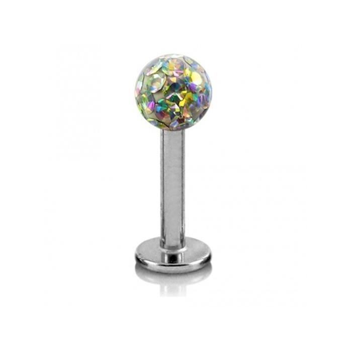 KODY PIERCING Piercing Labret Boule Cristal Blanc Irisé Éclat Multicolore Raffiné en Titane G23