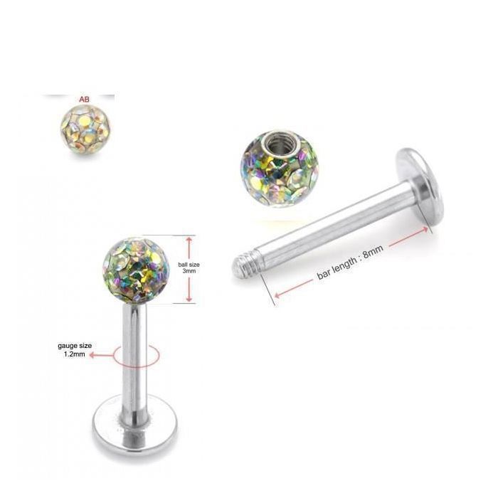 KODY PIERCING Labret Titane G23 Boule Cristal Blanc Irisé AB Résine Tige 8mm – Lumière Pure