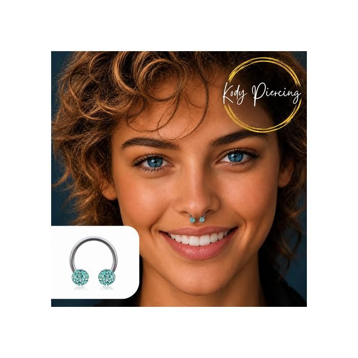 KODY PIERCING Septum Fer à Cheval Acier 316L Boules Cristal Turquoise Résine 8mm – Éclat Lagon