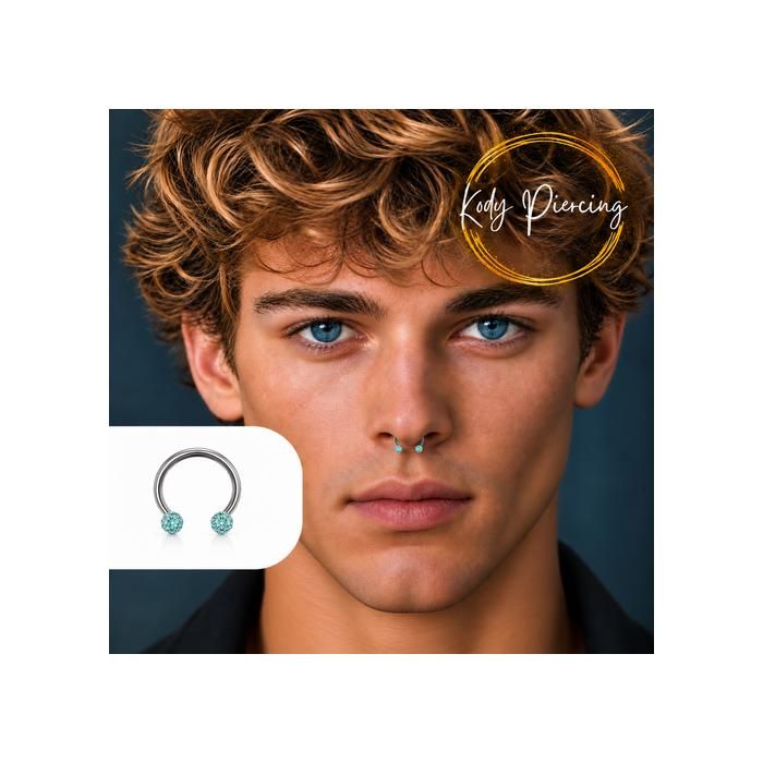 KODY PIERCING Septum Fer à Cheval Acier Chirurgical Boules Cristal Turquoise 6mm – Éclat Glacé