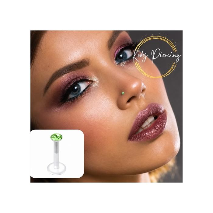 KODY PIERCING Piercing Labret Cristal Vert Acier Tige 8 mm - Pureté Cristalline et Grâce Souveraine