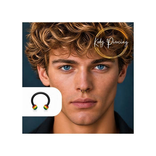 KODY PIERCING Labret Fer à Cheval Boules Rasta Jamaïque Flexible Noir 8mm – Couleurs Soleil